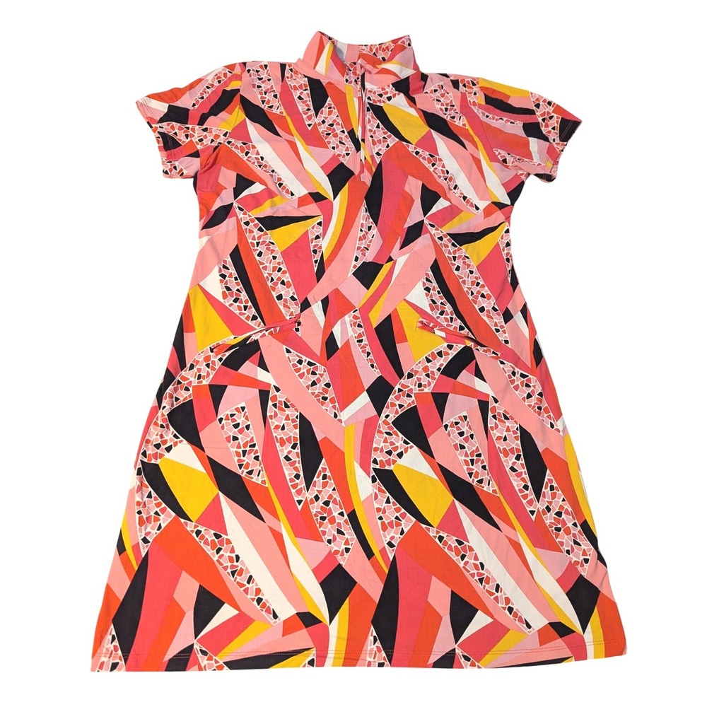 Ibkul Womens Short Sleeve Mock Dress Geometric UPF 50+ Cooling Golf Tennis Large